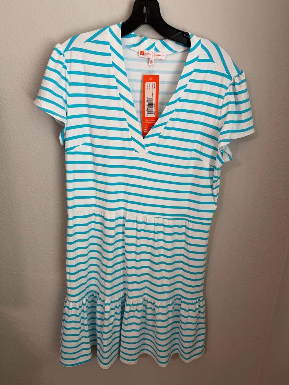 Jude Connally Ginger Everyday Stripe Aqua Tiered Mini Dress
